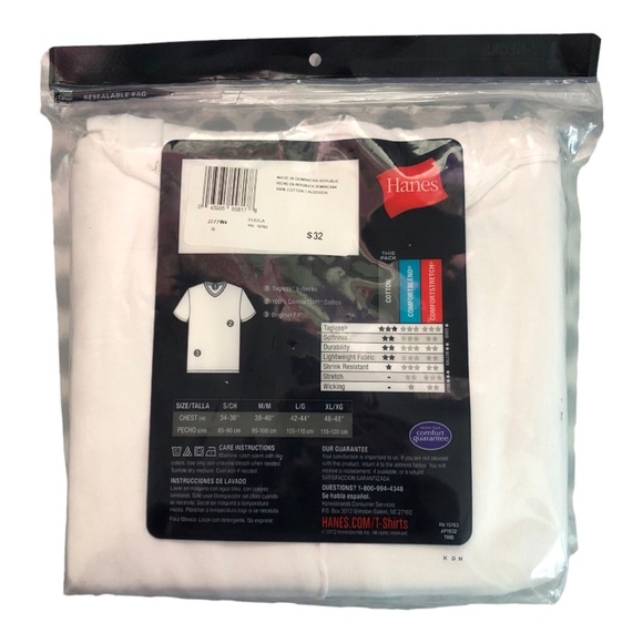 Hanes 4 Pack Tagless V Neck 100% Cotton Original Fit Oder Protection Wicking - Picture 3 of 6